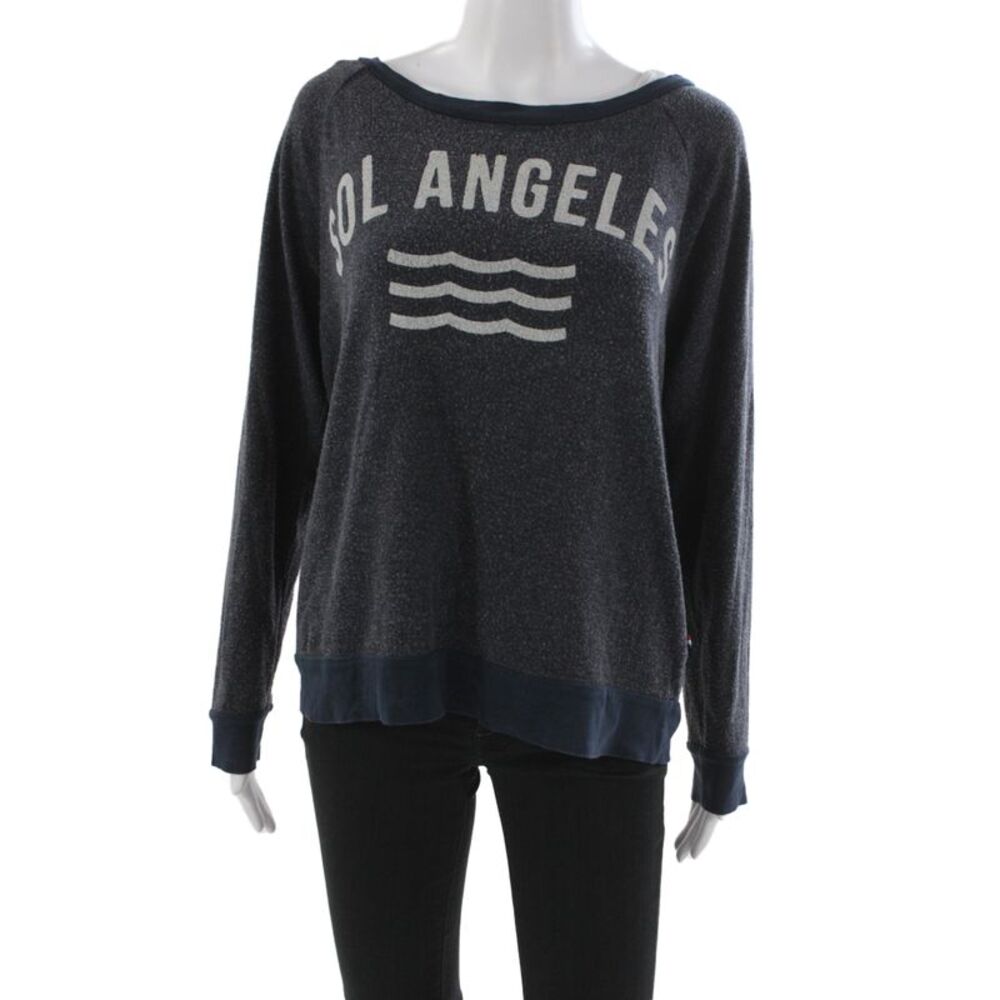 SOL ANGELES Womens Jersey Scoop Neck Long Sleeve T-Shirt Gray Size S